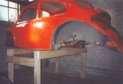 Repairing the bodywork on the 1972 VW Beetle.